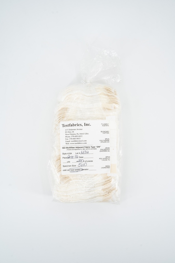 AATCC & ISO Multifiber Adjacent Fabric Type 10A “DW” precut 5cm x 10cm Heat Sealed Edges