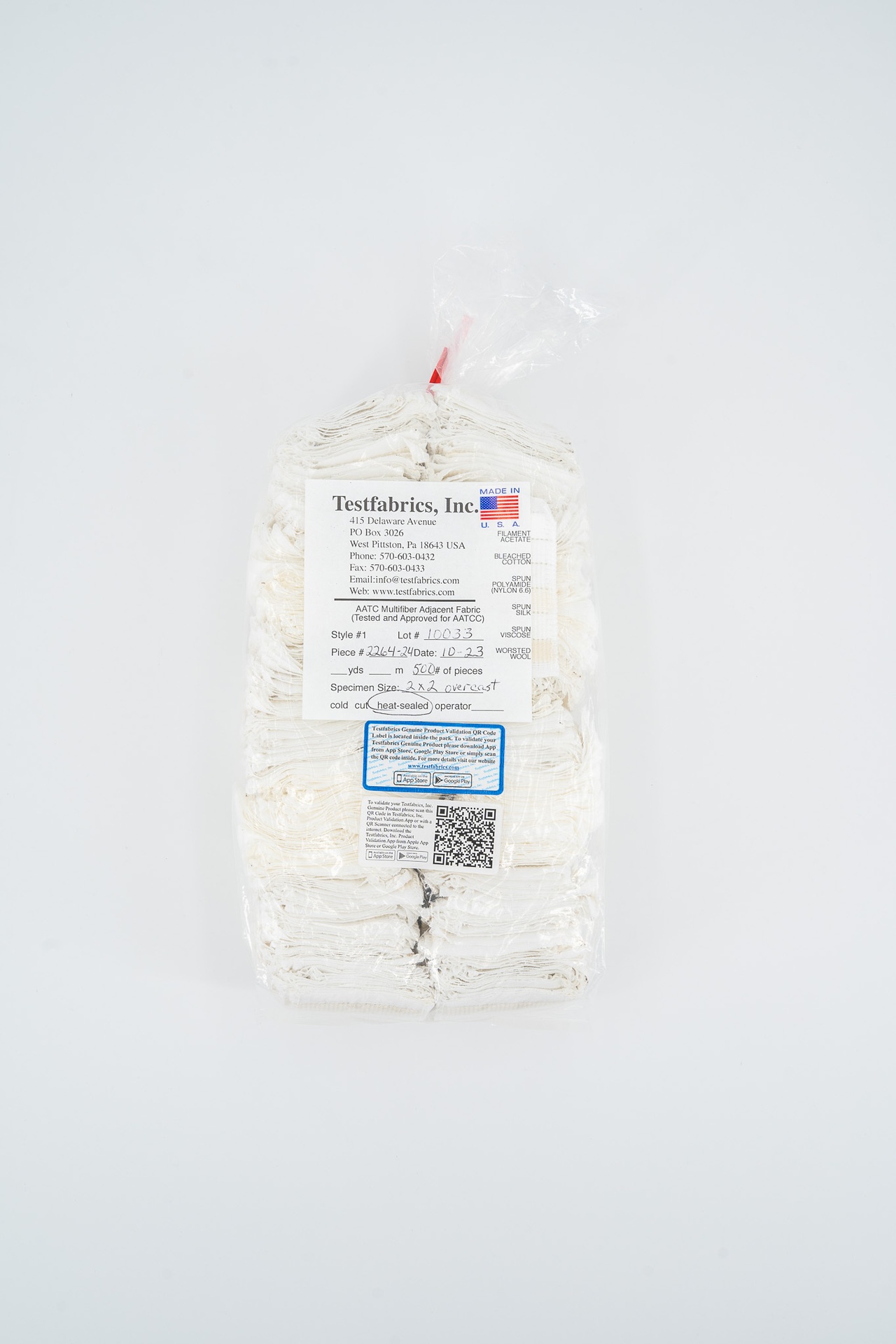 AATCC Multi Fiber Adjacent fabric Type 1 cut to 5cm x 5cm